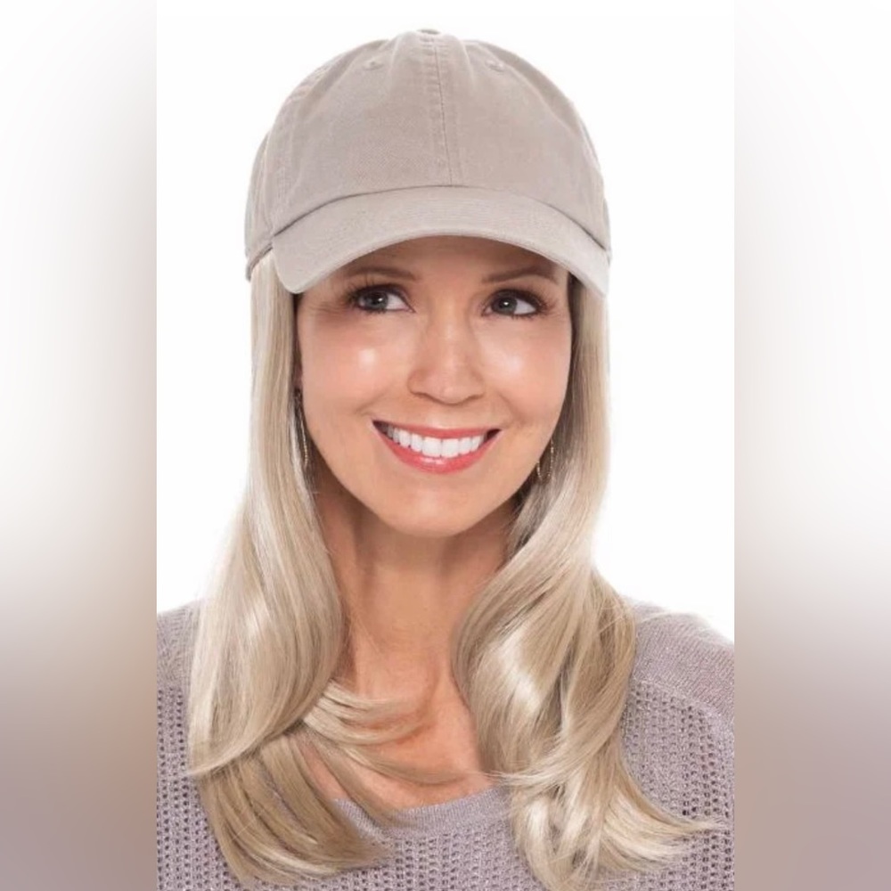 Cardani baseball wig cap honey blonde hair with khaki baseball cap. Lightweight.